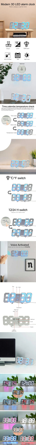 Purchase Products Clock 3D LED Digital Alarm Clock Wall Clock Time/date/temperature For Home/kitchen/office Clocks Decor Garden TechNest