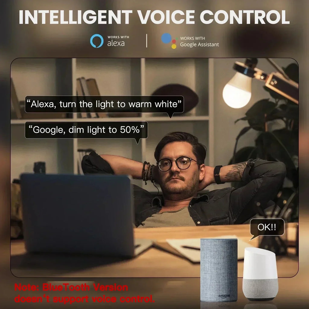 TNCE Tuya E27 Bulb Bluetooth/WIFI/Zigbee, Dimmable Light LED lamp 2700-6500k RGB, Smart Life APP, Voice with Alexa Google Home My Store