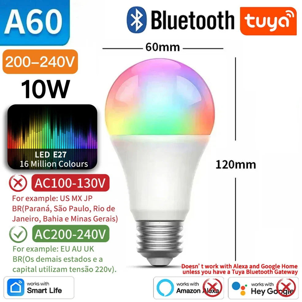 TNCE Tuya E27 Bulb Bluetooth/WIFI/Zigbee, Dimmable Light LED lamp 2700-6500k RGB, Smart Life APP, Voice with Alexa Google Home My Store