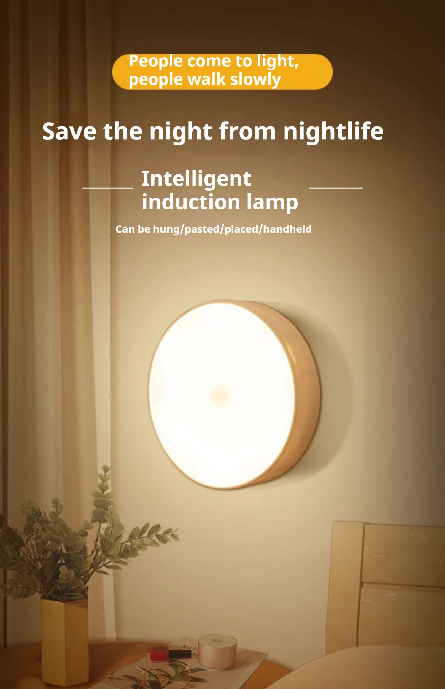 1pc Motion Sensor Night Light - Wireless LED Detector Lamp for Bedroom, Staircase, Closet, and Room Decor- TechNest