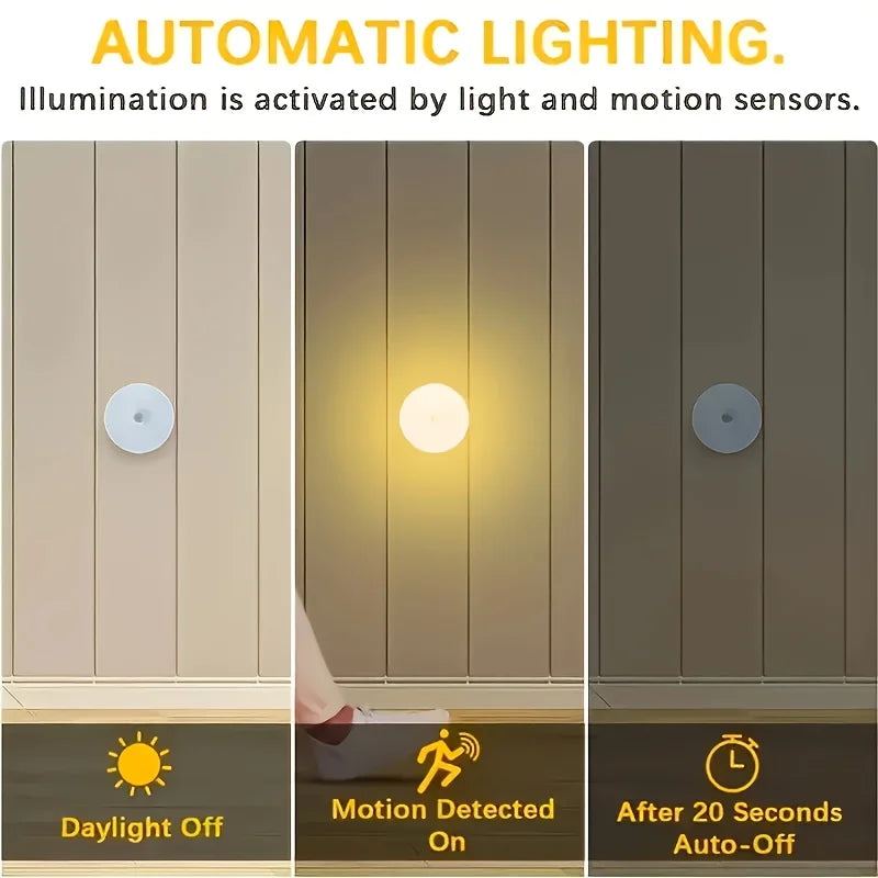 1pc Motion Sensor Night Light - Wireless LED Detector Lamp for Bedroom, Staircase, Closet, and Room Decor- TechNest